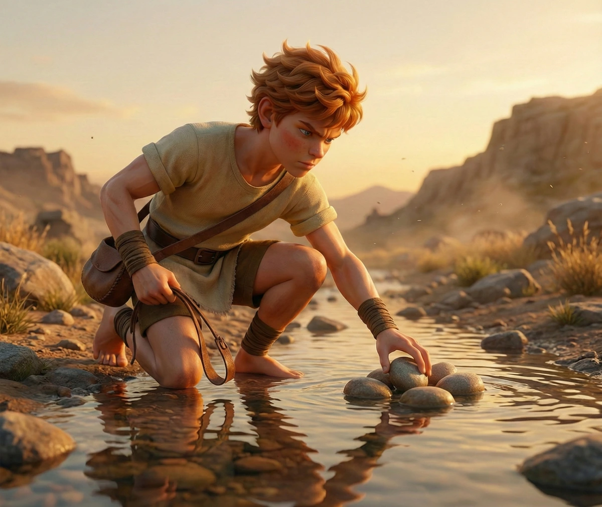David choosing smooth stones from the brook
