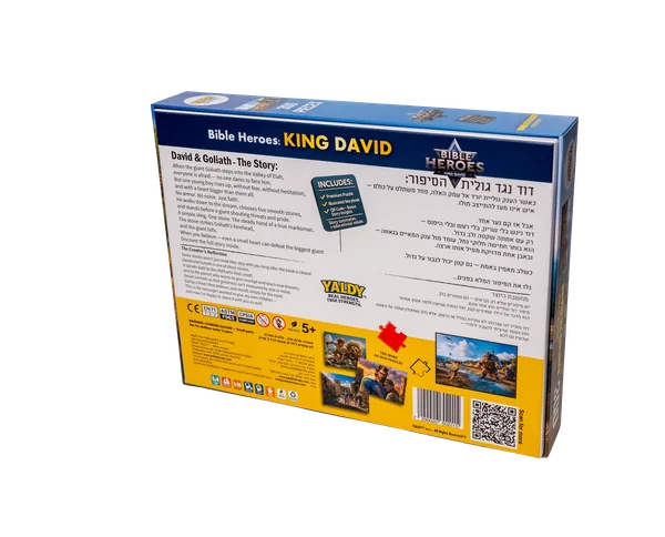 David vs Goliath puzzle box - back view with story summary and product details