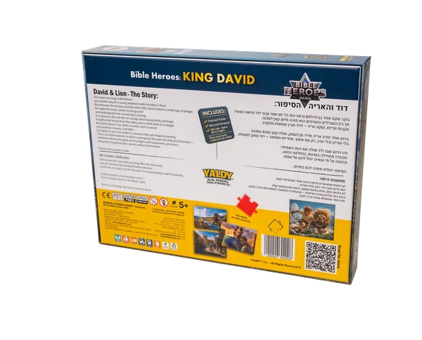 David vs Lion puzzle box - back view with story summary and product details