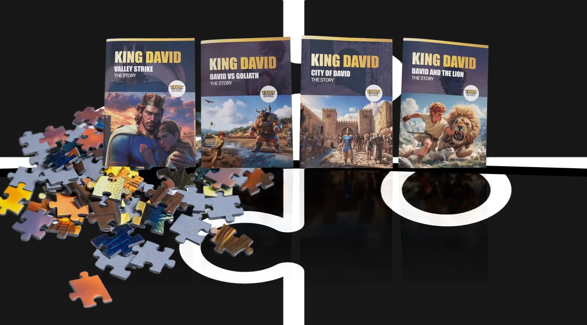 YALDY® KING DAVID puzzles & story booklets — Valley Strike, David vs Goliath, City of David, David and the Lion